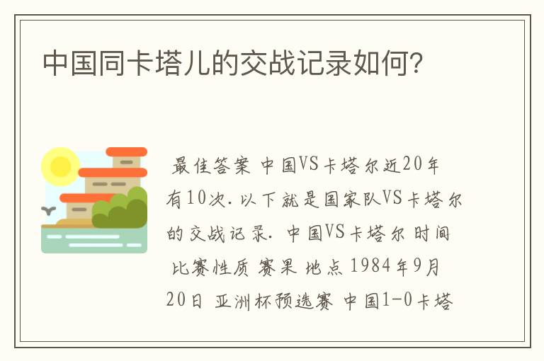 中国同卡塔儿的交战记录如何?