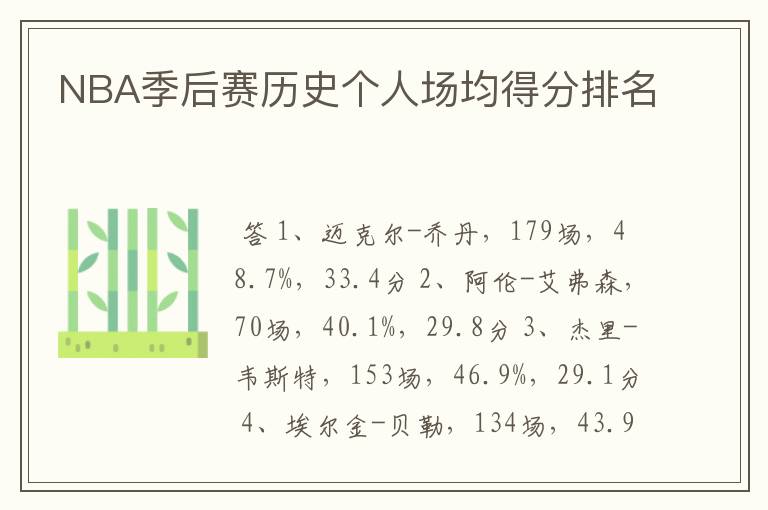 NBA季后赛历史个人场均得分排名