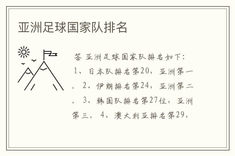 亚洲足球国家队排名