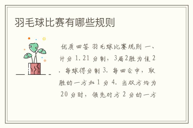 羽毛球比赛有哪些规则