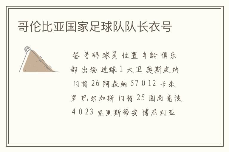 哥伦比亚国家足球队队长衣号