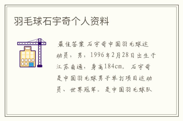 羽毛球石宇奇个人资料