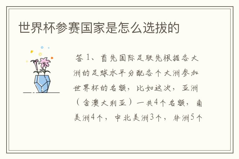 世界杯参赛国家是怎么选拔的