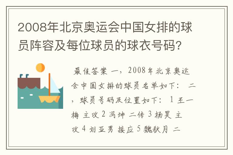 2008年北京奥运会中国女排的球员阵容及每位球员的球衣号码?