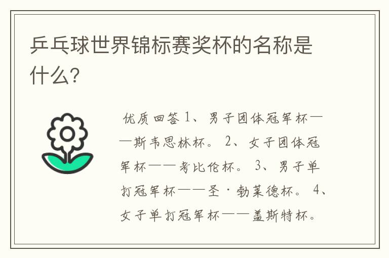 乒乓球世界锦标赛奖杯的名称是什么?