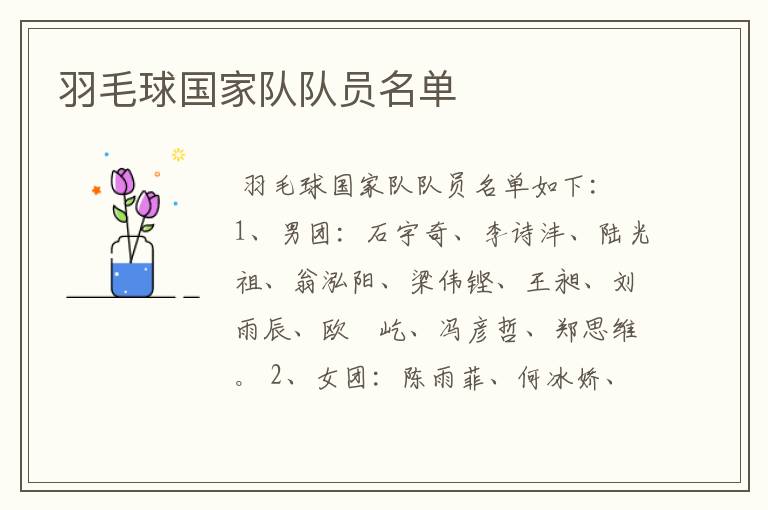 羽毛球国家队队员名单