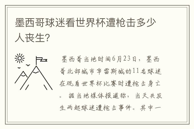 墨西哥球迷看世界杯遭枪击多少人丧生?