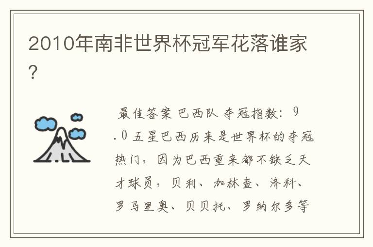 2010年南非世界杯冠军花落谁家?