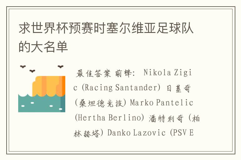 求世界杯预赛时塞尔维亚足球队的大名单