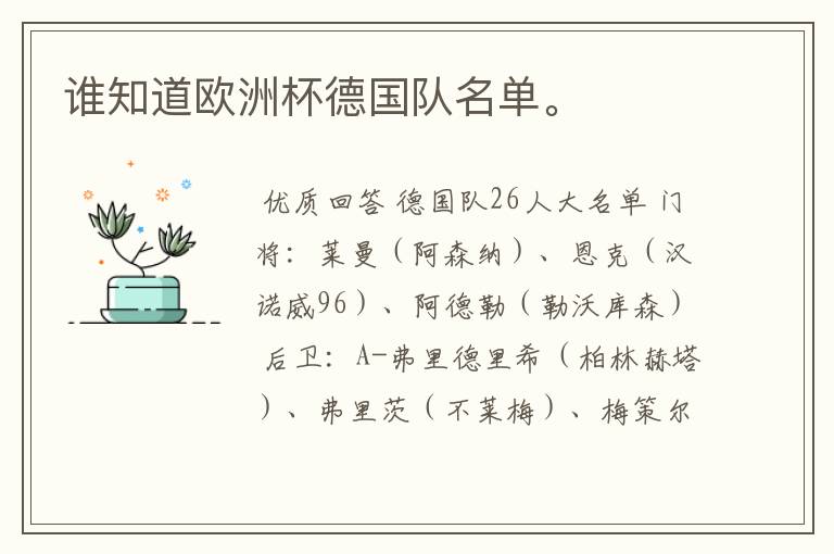 谁知道欧洲杯德国队名单。