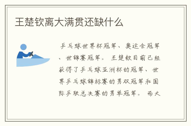 王楚钦离大满贯还缺什么