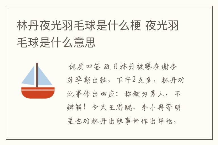 林丹夜光羽毛球是什么梗 夜光羽毛球是什么意思