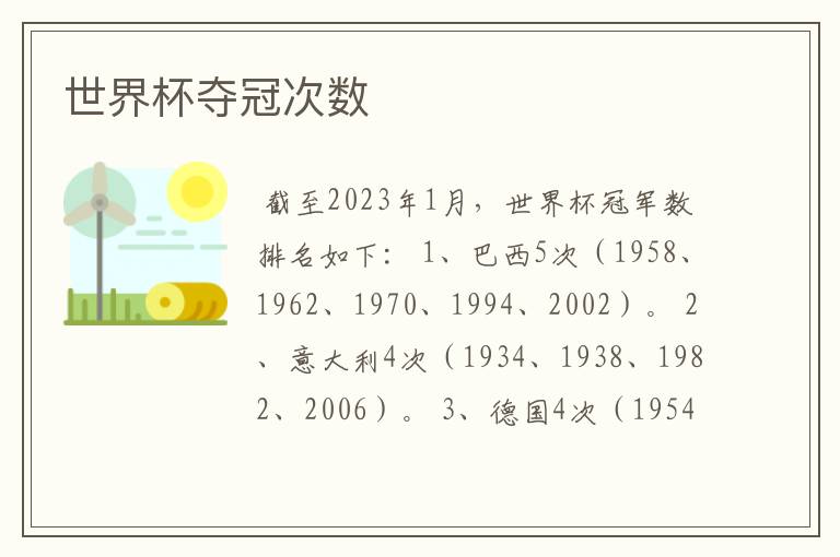 世界杯夺冠次数