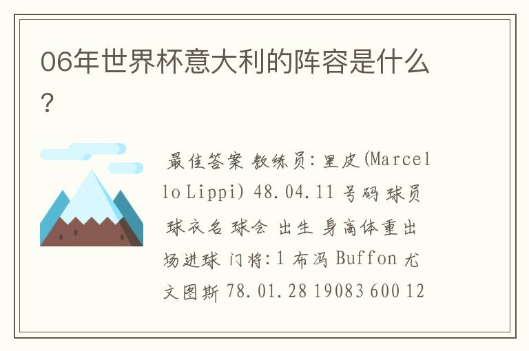 06年世界杯意大利的阵容是什么?