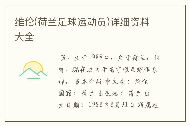 维伦(荷兰足球运动员)详细资料大全