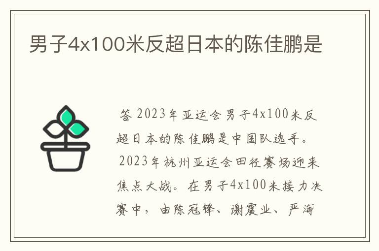 男子4x100米反超日本的陈佳鹏是