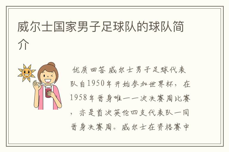 威尔士国家男子足球队的球队简介