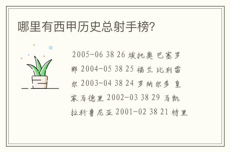 哪里有西甲历史总射手榜?