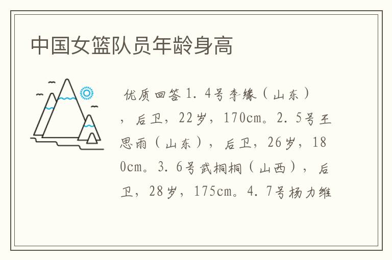 中国女篮队员年龄身高