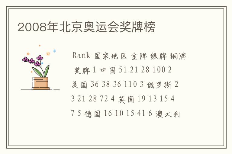 2008年北京奥运会奖牌榜