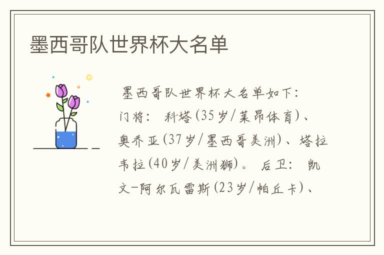 墨西哥队世界杯大名单