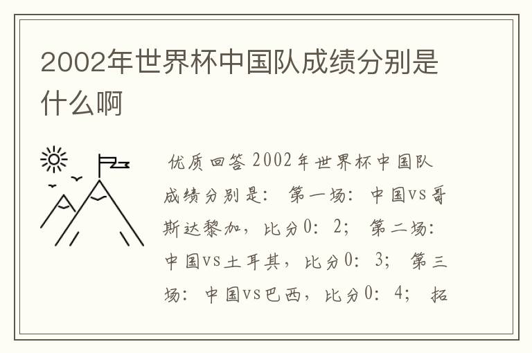 2002年世界杯中国队成绩分别是什么啊