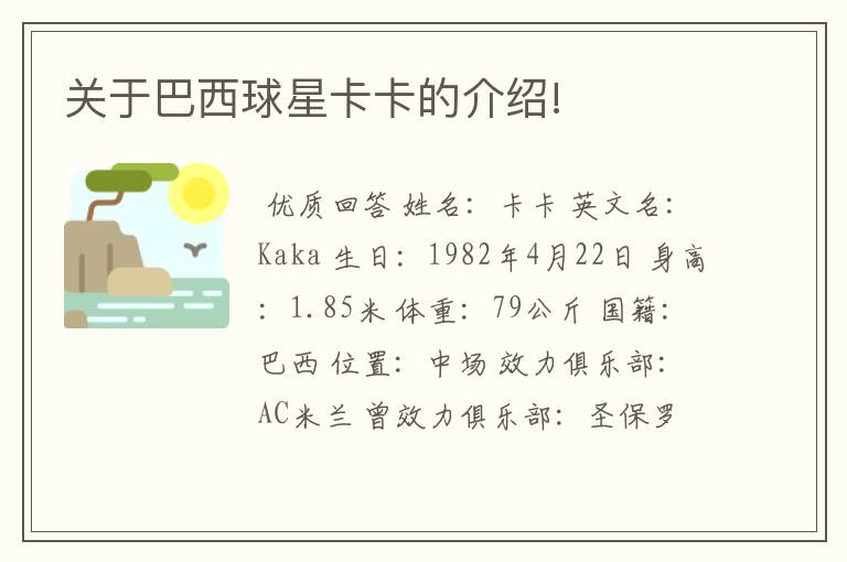 关于巴西球星卡卡的介绍!