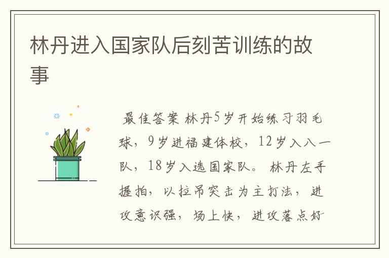 林丹进入国家队后刻苦训练的故事