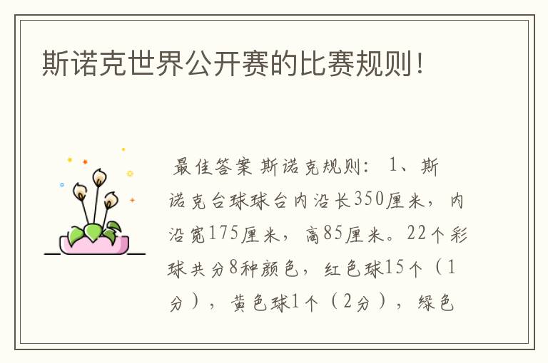 斯诺克世界公开赛的比赛规则!