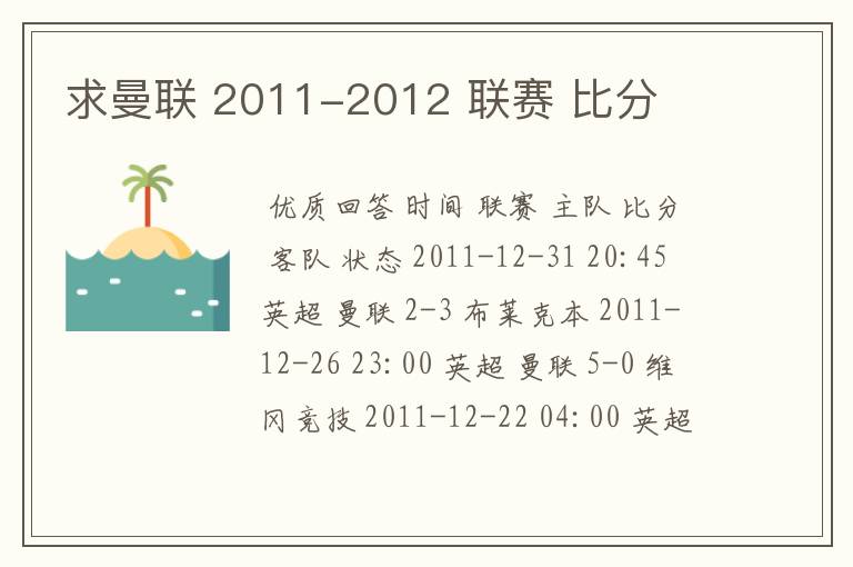 求曼联 2011-2012 联赛 比分
