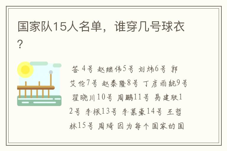 国家队15人名单,谁穿几号球衣?