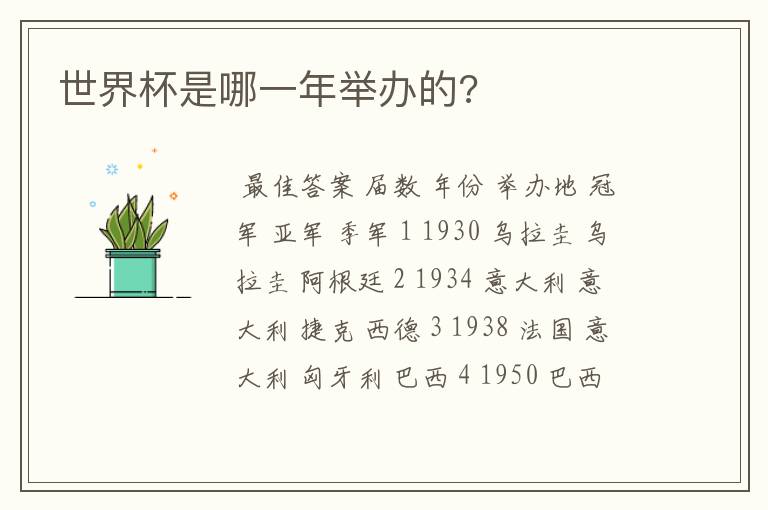 世界杯是哪一年举办的?