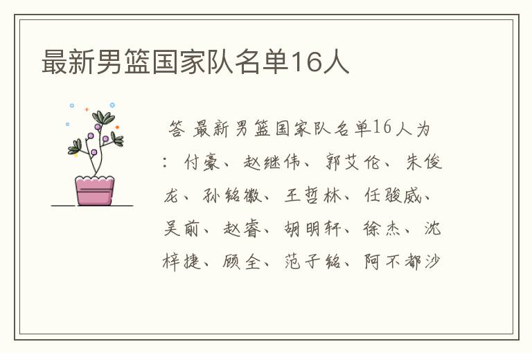 最新男篮国家队名单16人