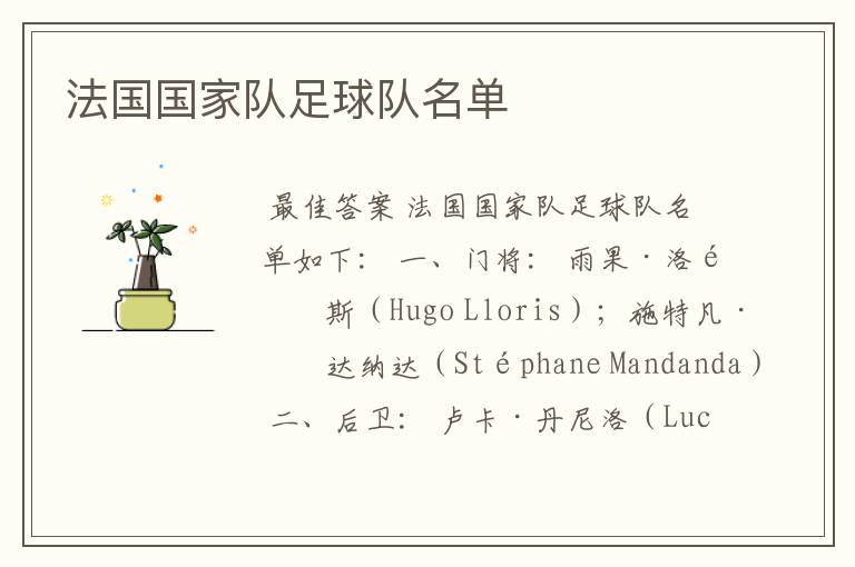 法国国家队足球队名单