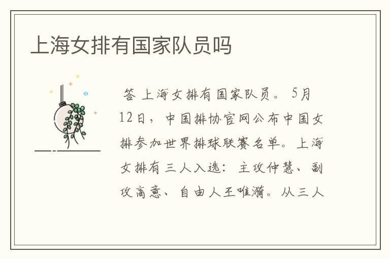 上海女排有国家队员吗
