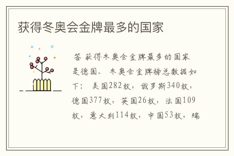 获得冬奥会金牌最多的国家