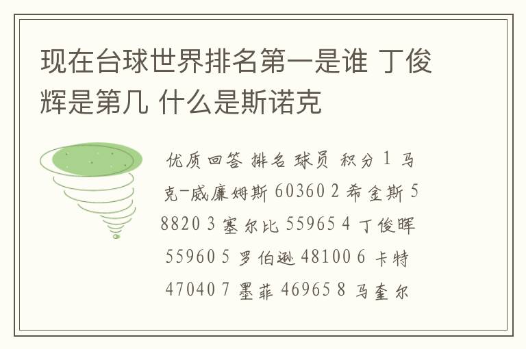 现在台球世界排名第一是谁 丁俊辉是第几 什么是斯诺克