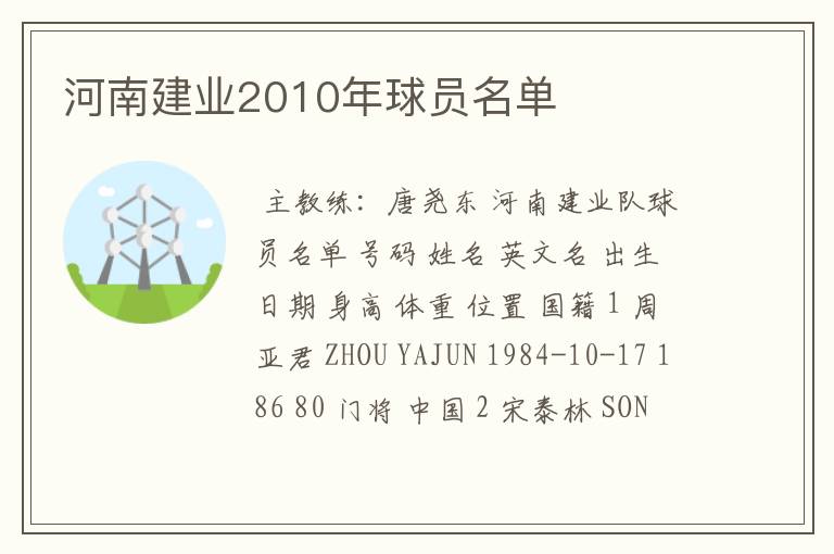 河南建业2010年球员名单
