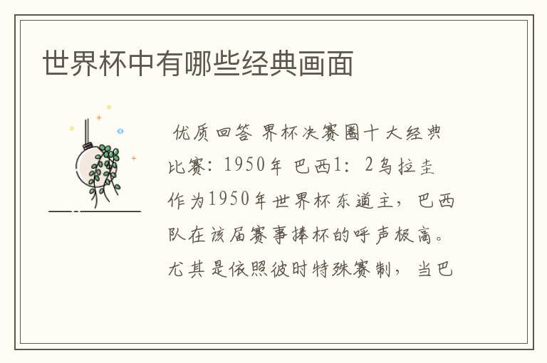 世界杯中有哪些经典画面