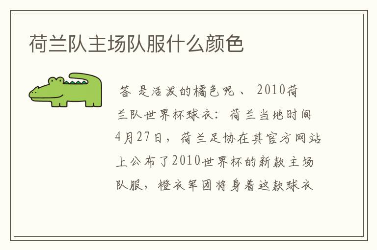 荷兰队主场队服什么颜色