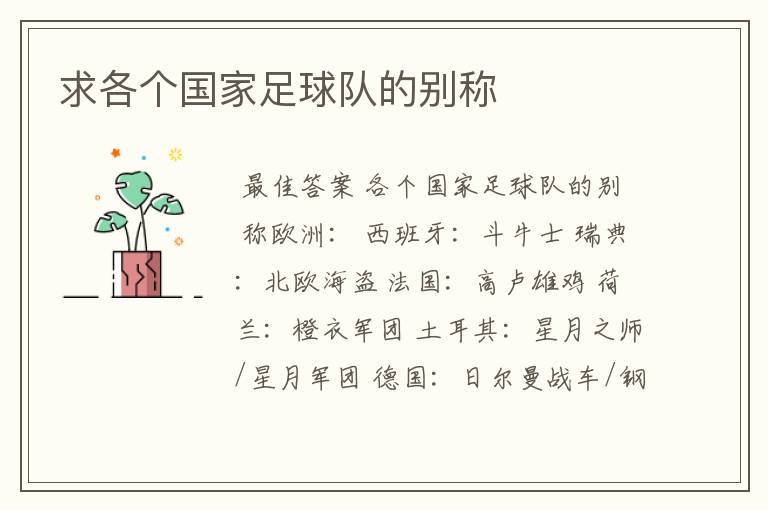 求各个国家足球队的别称