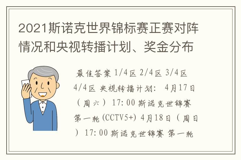 2021斯诺克世界锦标赛正赛对阵情况和央视转播计划、奖金分布情况