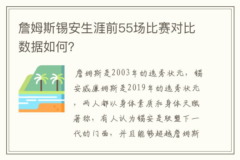 詹姆斯锡安生涯前55场比赛对比数据如何?