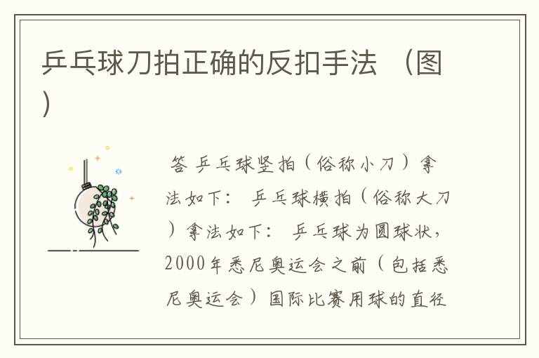 乒乓球刀拍正确的反扣手法 (图)