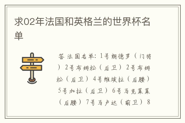 求02年法国和英格兰的世界杯名单
