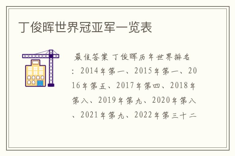 丁俊晖世界冠亚军一览表
