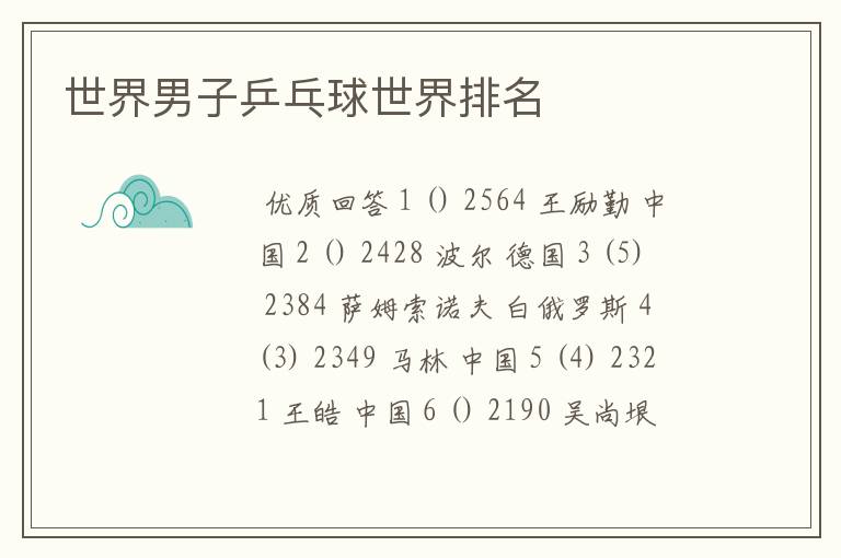 世界男子乒乓球世界排名