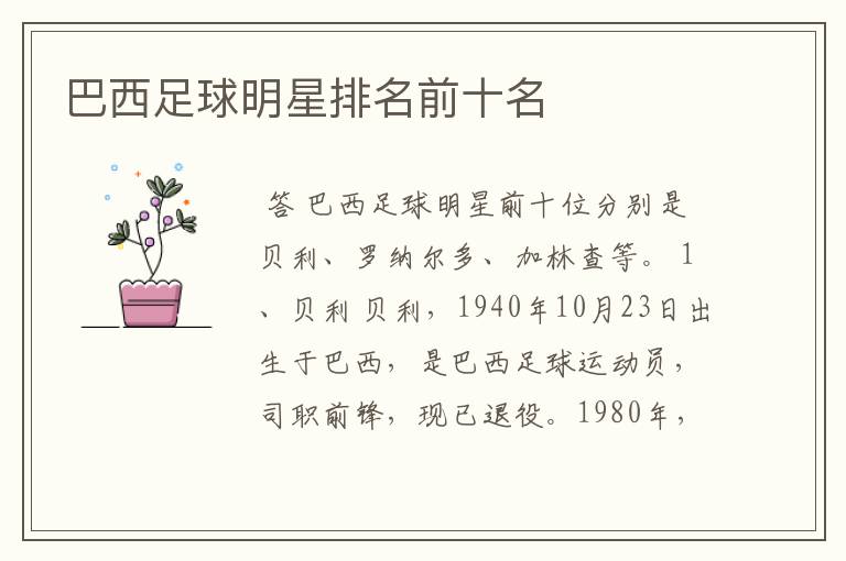 巴西足球明星排名前十名