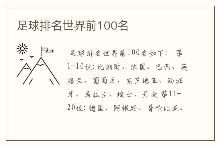 足球排名世界前100名