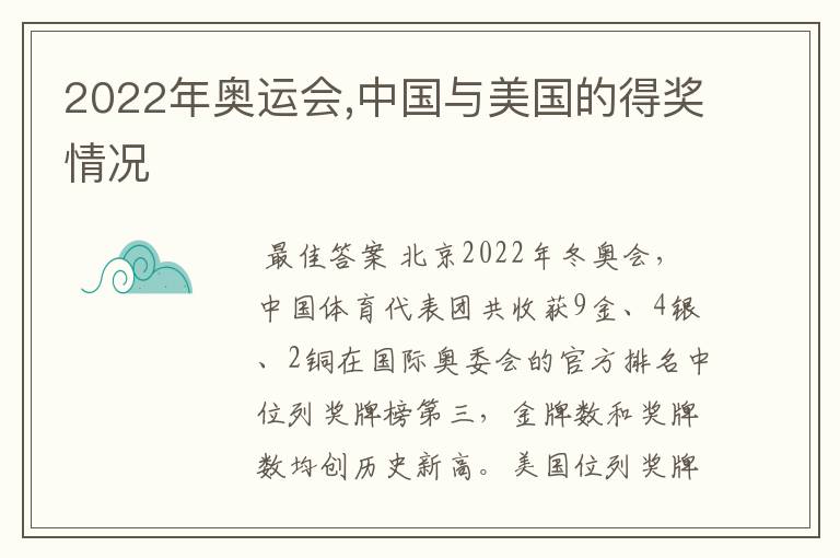 2022年奥运会,中国与美国的得奖情况